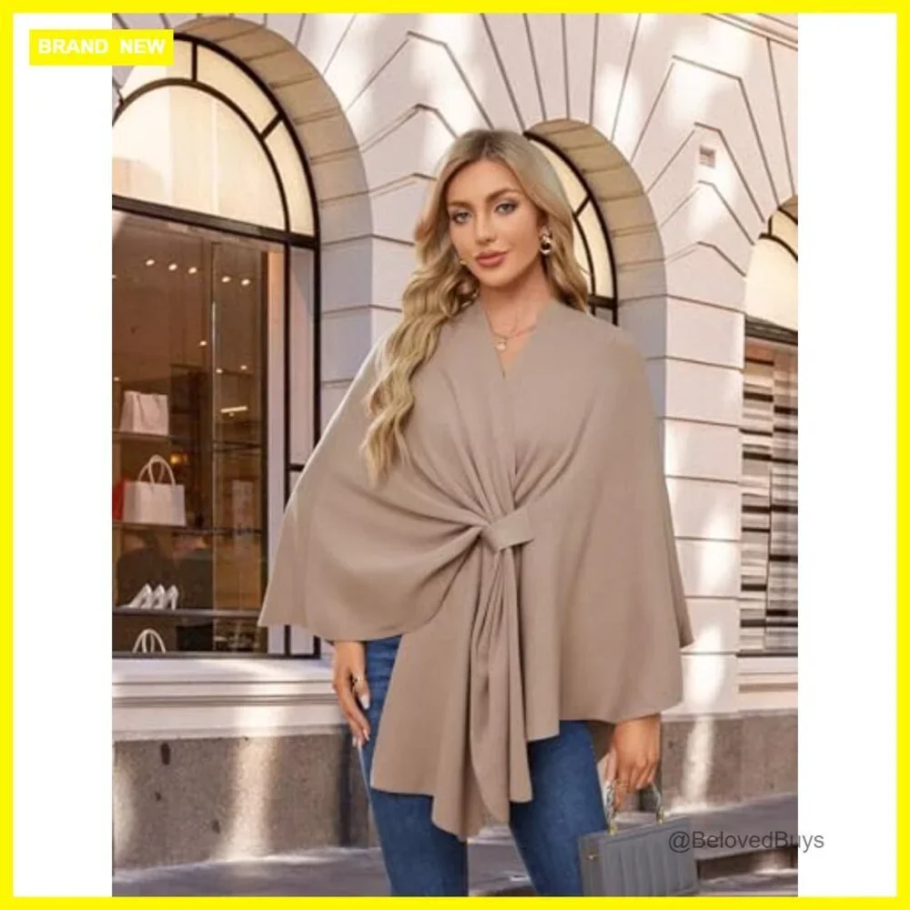 Soft Poncho Sweater Shawl Wrap Long Sleeve Loose Fit Rayon Blend
